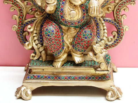 16" Lord Ganesha Seated on Kirtimukha Throne