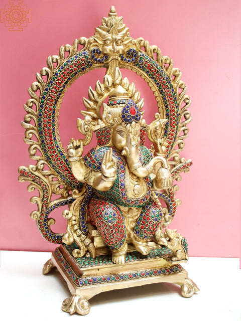 16" Lord Ganesha Seated on Kirtimukha Throne