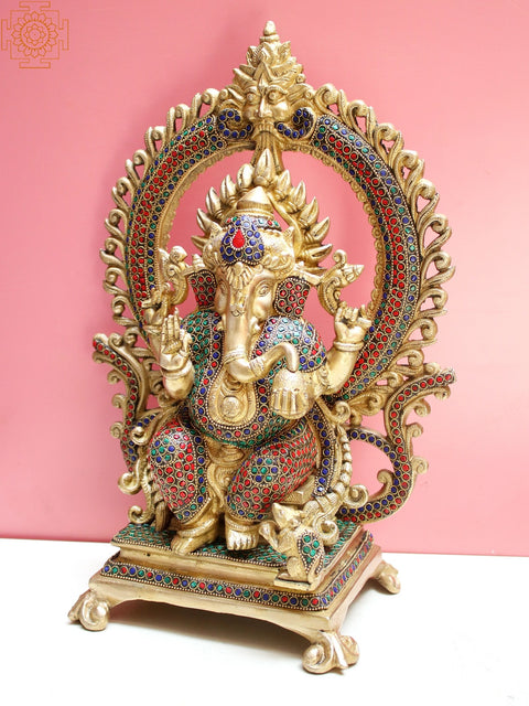 16" Lord Ganesha Seated on Kirtimukha Throne