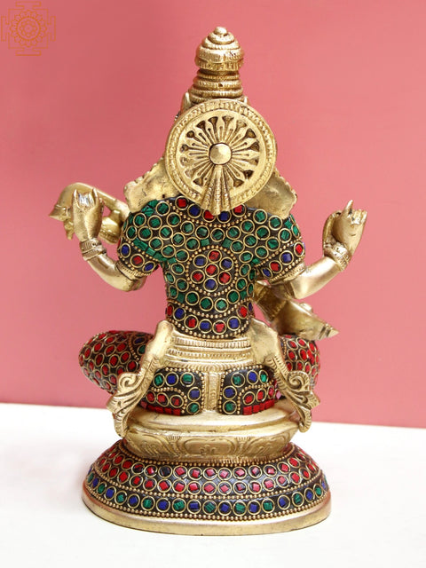 8" Brass Goddess Saraswati with Inlay Work