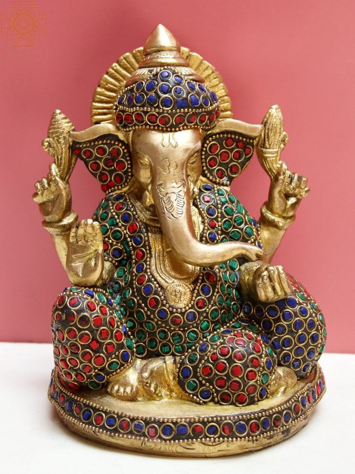 6" Brass Lord Ganesha Idol with Pillow