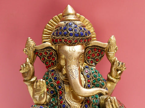 6" Brass Lord Ganesha with Pillow