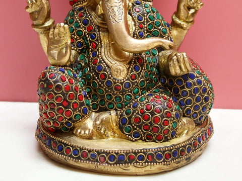6" Brass Lord Ganesha with Pillow