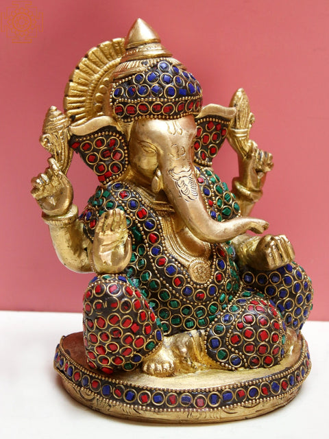 6" Brass Lord Ganesha with Pillow