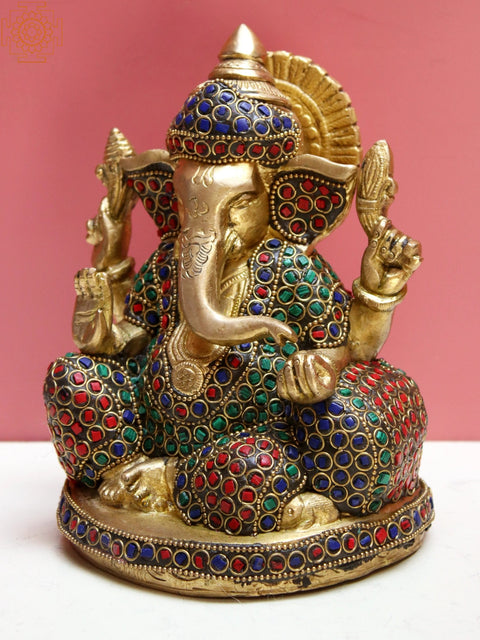 6" Brass Lord Ganesha with Pillow