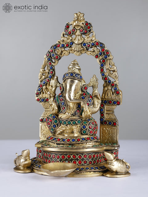 9" Brass Lord Ganesha with Inlay Work