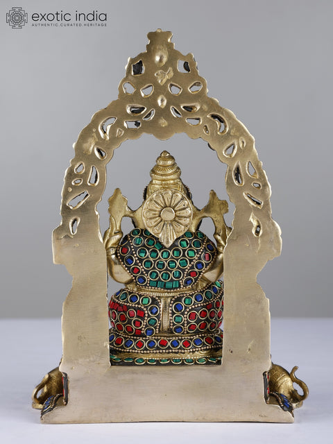 9" Brass Lord Ganesha with Inlay Work