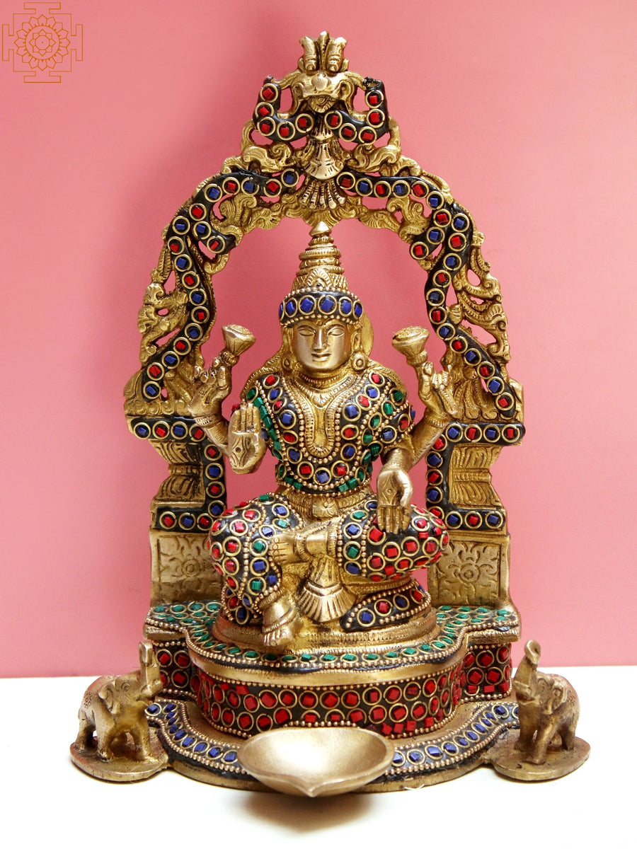 9" Brass Lakshmi Idol with Inlay Work for Pooja