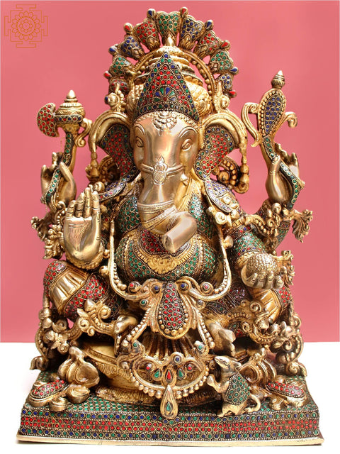 19" Brass Lord Seated Ganesha