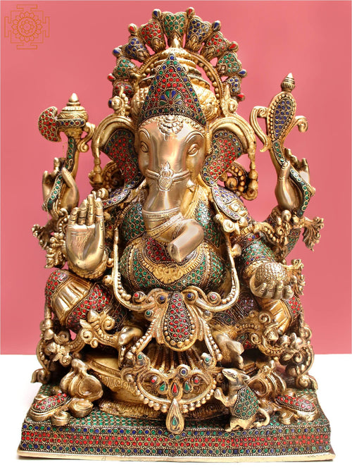 19" Brass Lord Ganesha Seated Statue for Pooja