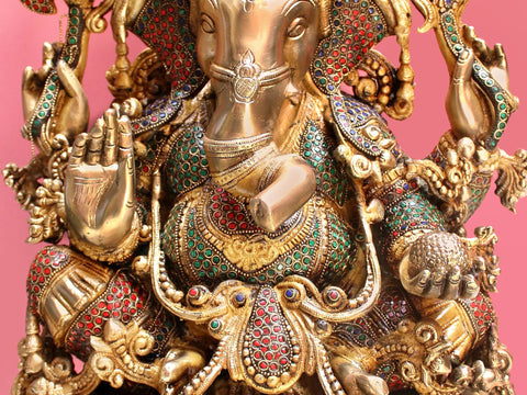19" Brass Lord Seated Ganesha