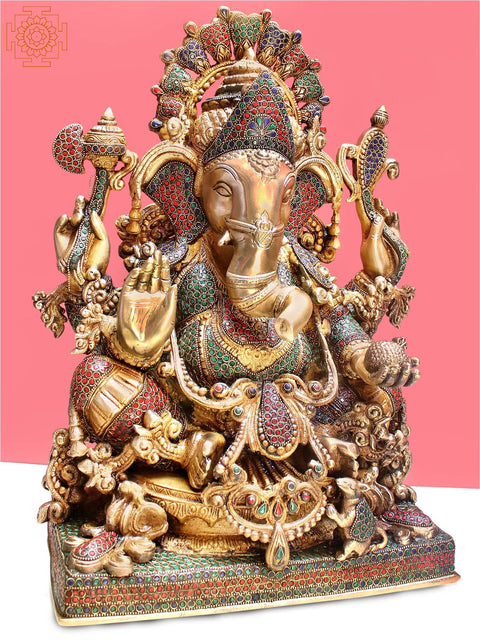 19" Brass Lord Seated Ganesha