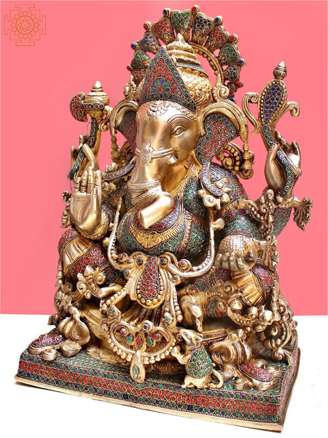 19" Brass Lord Seated Ganesha