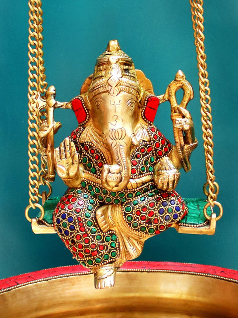 20" Brass Lord Ganesha Urli with Inlay Work