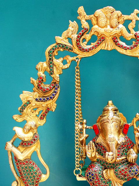 20" Brass Lord Ganesha Urli with Inlay Work