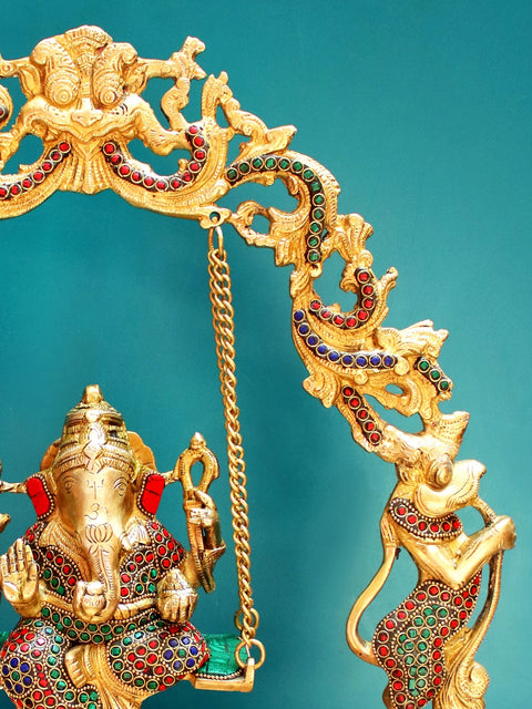 20" Brass Lord Ganesha Urli with Inlay Work