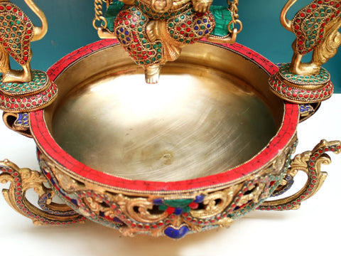 20" Brass Lord Ganesha Urli with Inlay Work