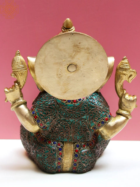 8" Brass Lord Ganesha with Inlay work