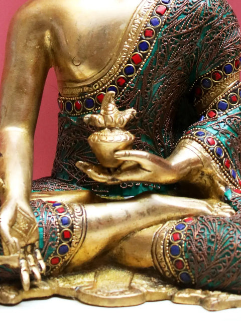 10" Brass Medicine Buddha with Inlay Work