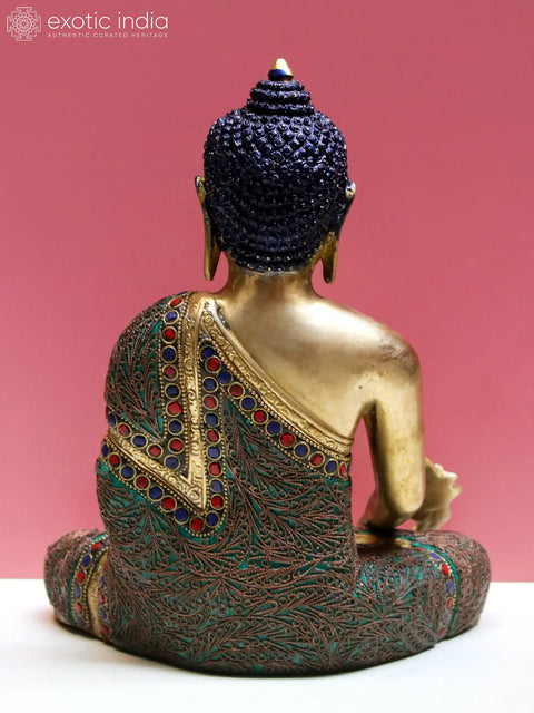 10" Brass Medicine Buddha with Inlay Work