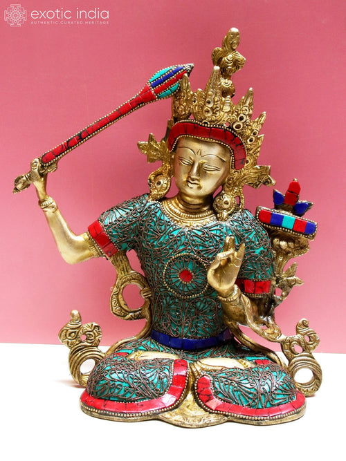 10" Manjushri Bodhisattva Brass Statue Handmade