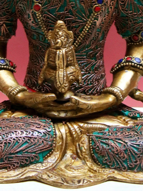 10" Brass Amitayus Buddha with Inlay Work