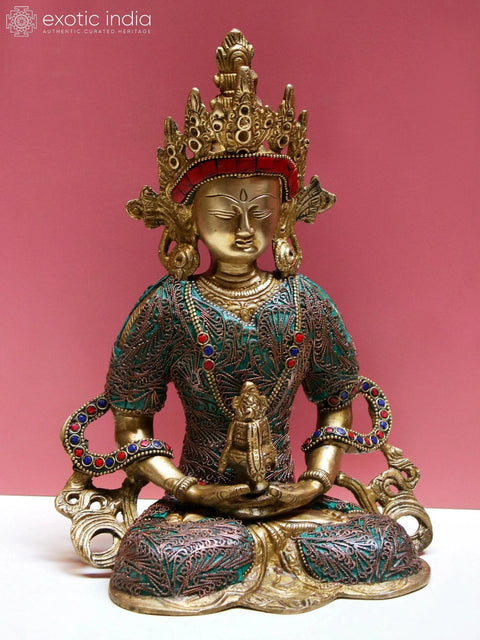 10" Brass Amitayus Buddha with Inlay Work