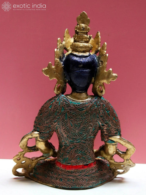 10" Brass Amitayus Buddha with Inlay Work