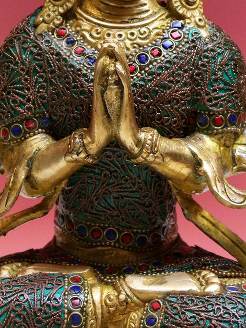 10" Brass Chenrezig with Inlay Work