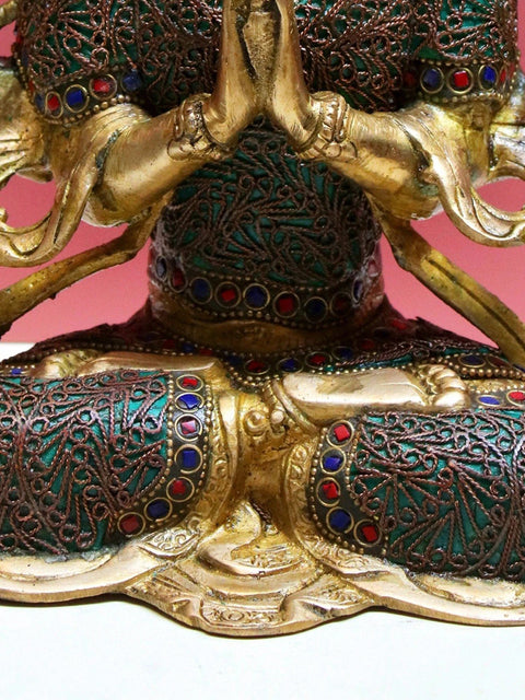 10" Brass Chenrezig with Inlay Work