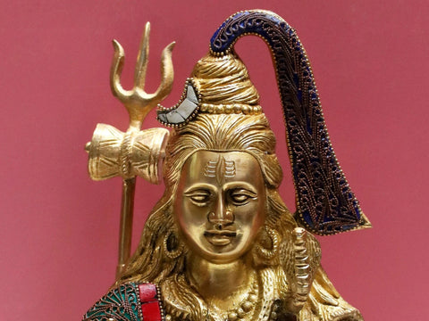 11" Brass Lord Shiva with Inlay Work