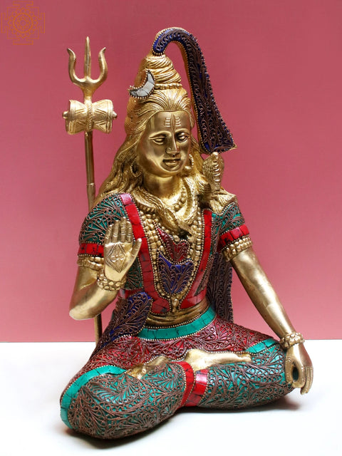 11" Brass Lord Shiva with Inlay Work