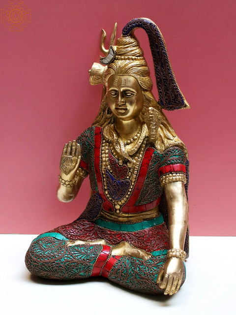 11" Brass Lord Shiva with Inlay Work