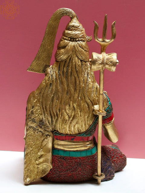 11" Brass Lord Shiva with Inlay Work