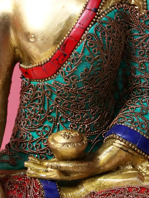 8" Brass Bhumisparsha Buddha Inlay Work
