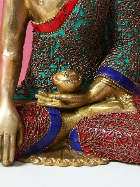 8" Brass Bhumisparsha Buddha Inlay Work