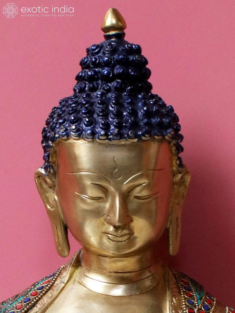 9" Brass Medicine Buddha with Inlay Work