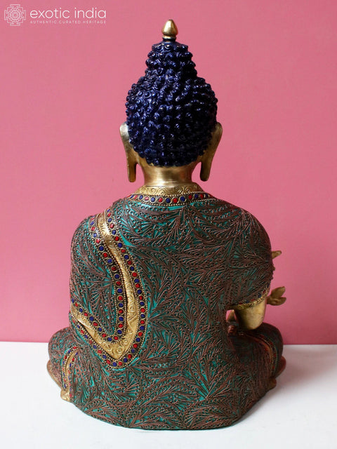 9" Brass Medicine Buddha with Inlay Work