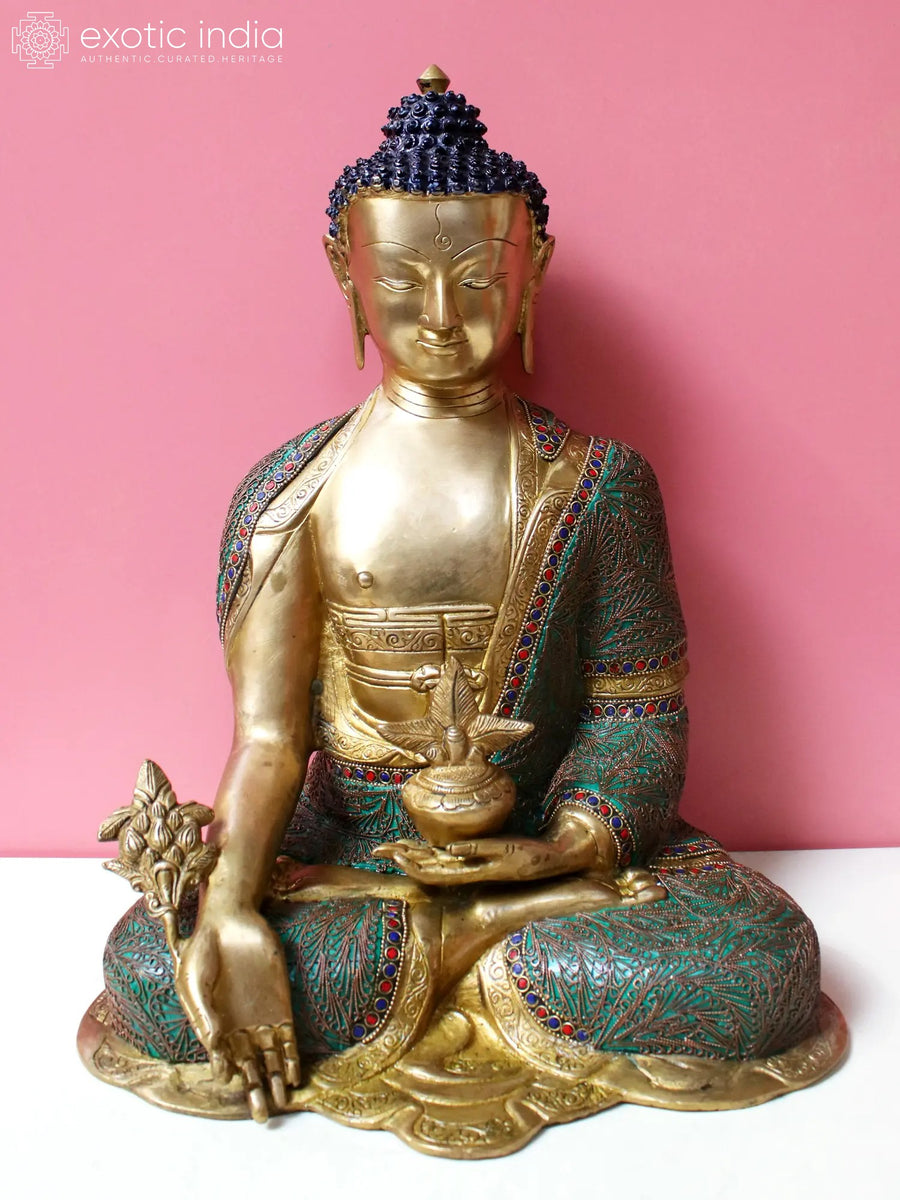 16" Medicine Buddha Brass Statue for Home Decor