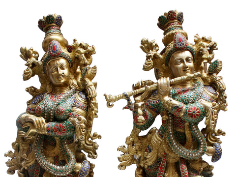 29" Brass Radha Krishna with inlay Work