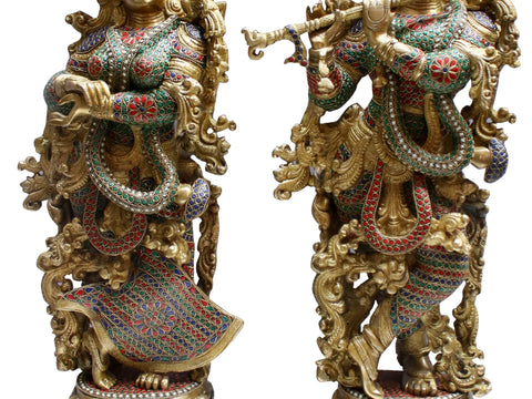 29" Brass Radha Krishna with inlay Work