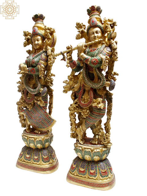 29" Brass Radha Krishna with inlay Work