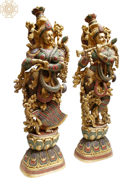 29" Brass Radha Krishna with inlay Work