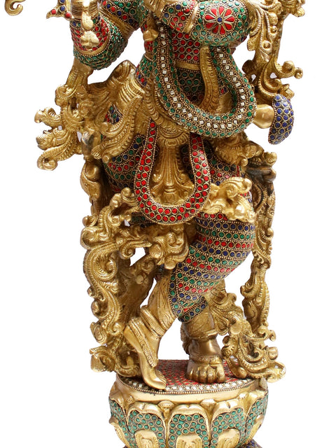 29" Brass Lord Krishna with Inlay Work