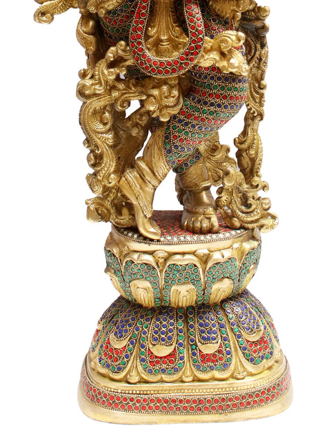 29" Brass Lord Krishna with Inlay Work
