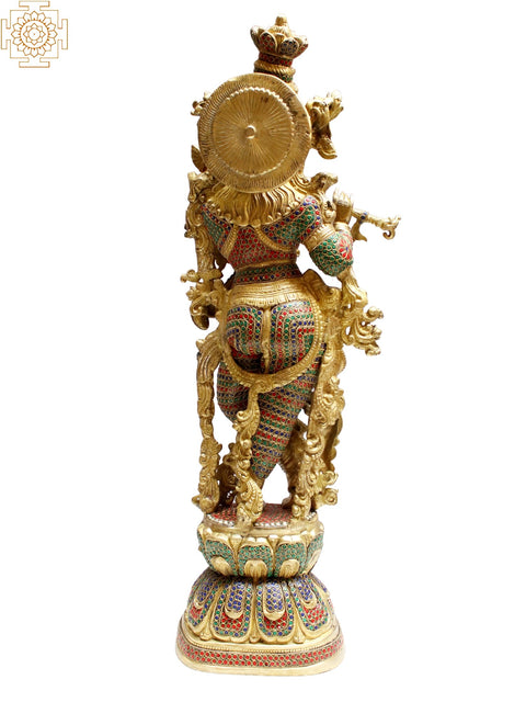 29" Brass Lord Krishna with Inlay Work