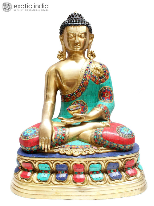 23" Brass Bhumisparsha Buddha Statue for Home Decor