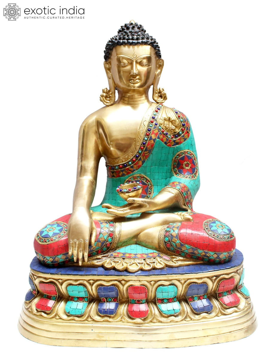 23" Brass Bhumisparsha Buddha Statue for Home Decor
