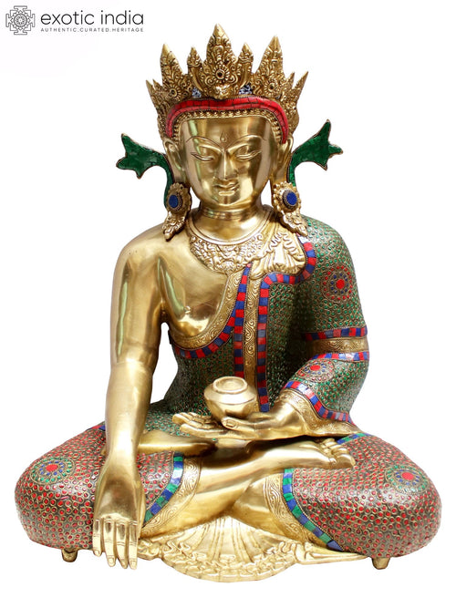 22" Crown Buddha Bhumisparsha Mudra Brass Statue
