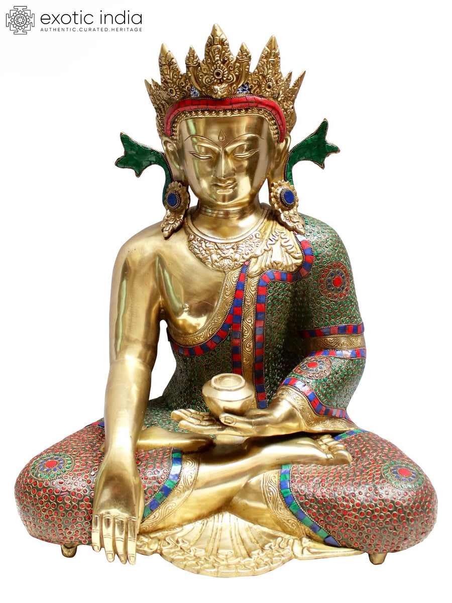 22" Crown Buddha Bhumisparsha Mudra Brass Statue